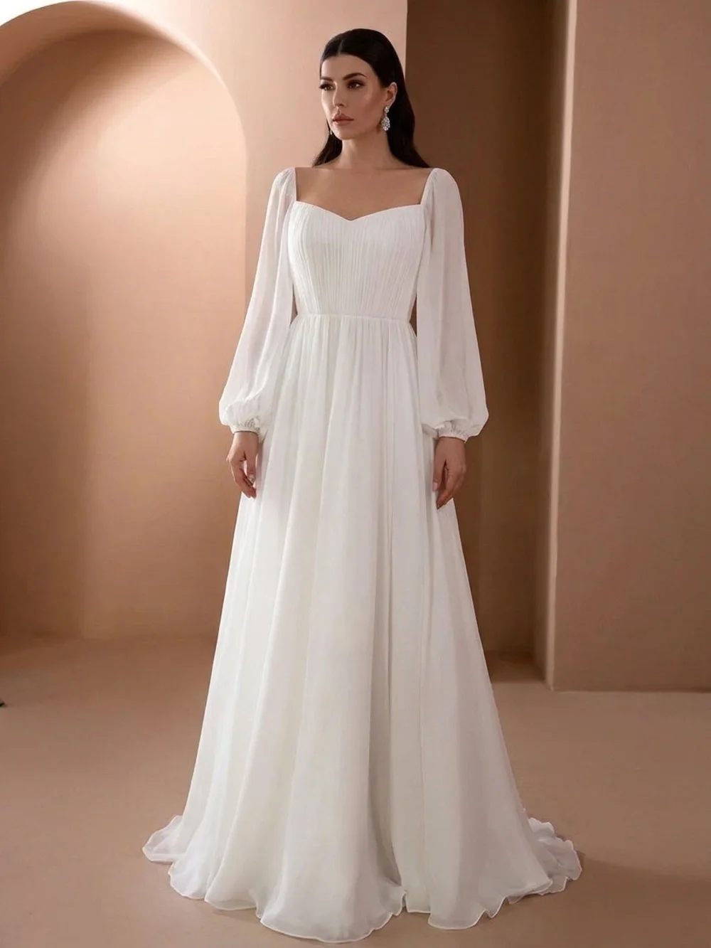 vintage lace wedding dresses with sleeves Classic Long-Sleeve Dress while the extended train 042326launch Size:60